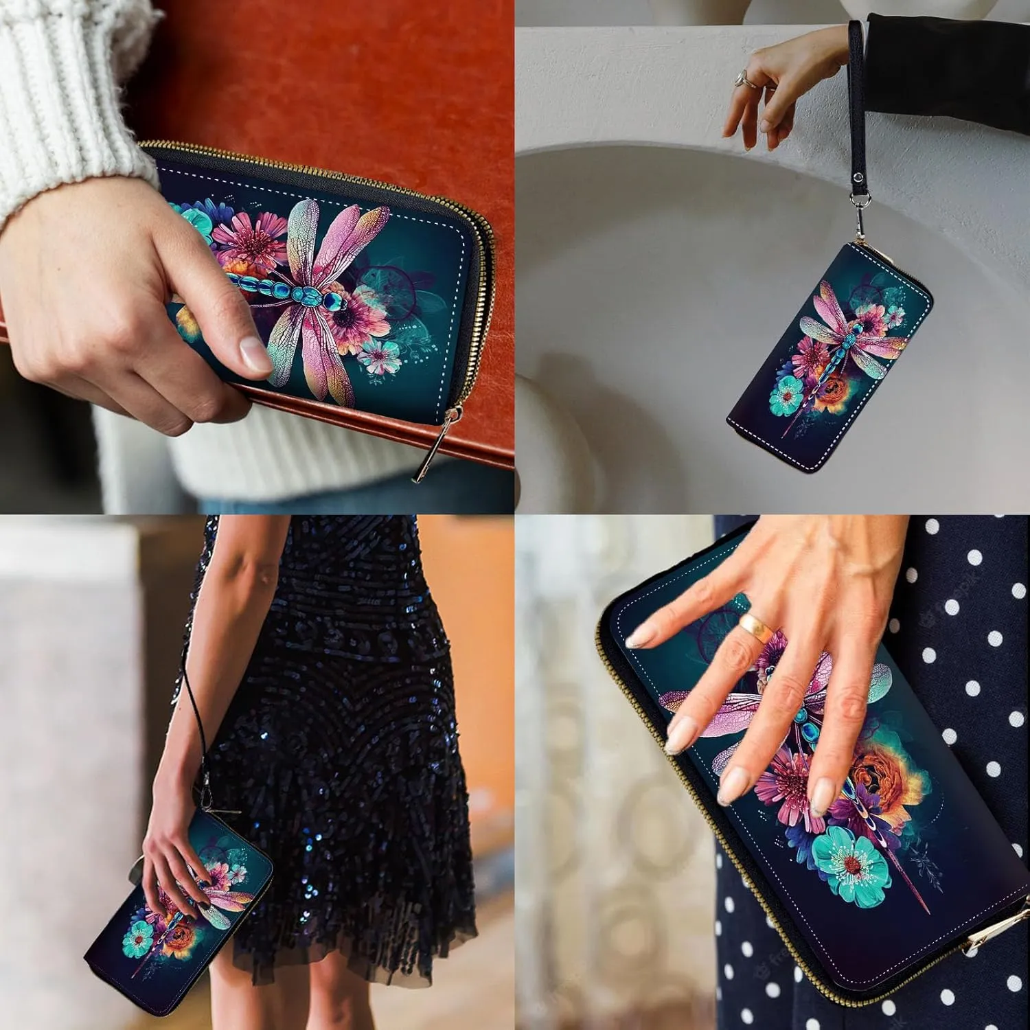 Women Wallets,Large Capacity Clutch Purse for Women Ladie Men Wallet Clearance Credit Card Holder PU Leather Handbag Clutch Purse-Beautiful Dragonfly