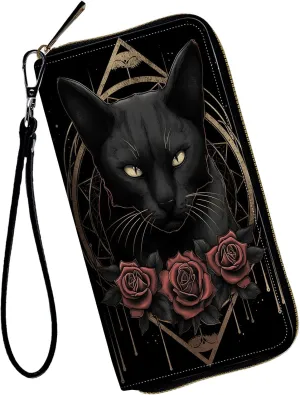 Women Wallets,Large Capacity Clutch Purse for Women Ladie Men Wallet Clearance Credit Card Holder PU Leather Handbag Clutch Purse-Black Cat And Roses