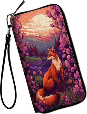 Women Wallets,Large Capacity Clutch Purse for Women Ladie Men Wallet Clearance Credit Card Holder PU Leather Handbag Clutch Purse-Fox at Sunset