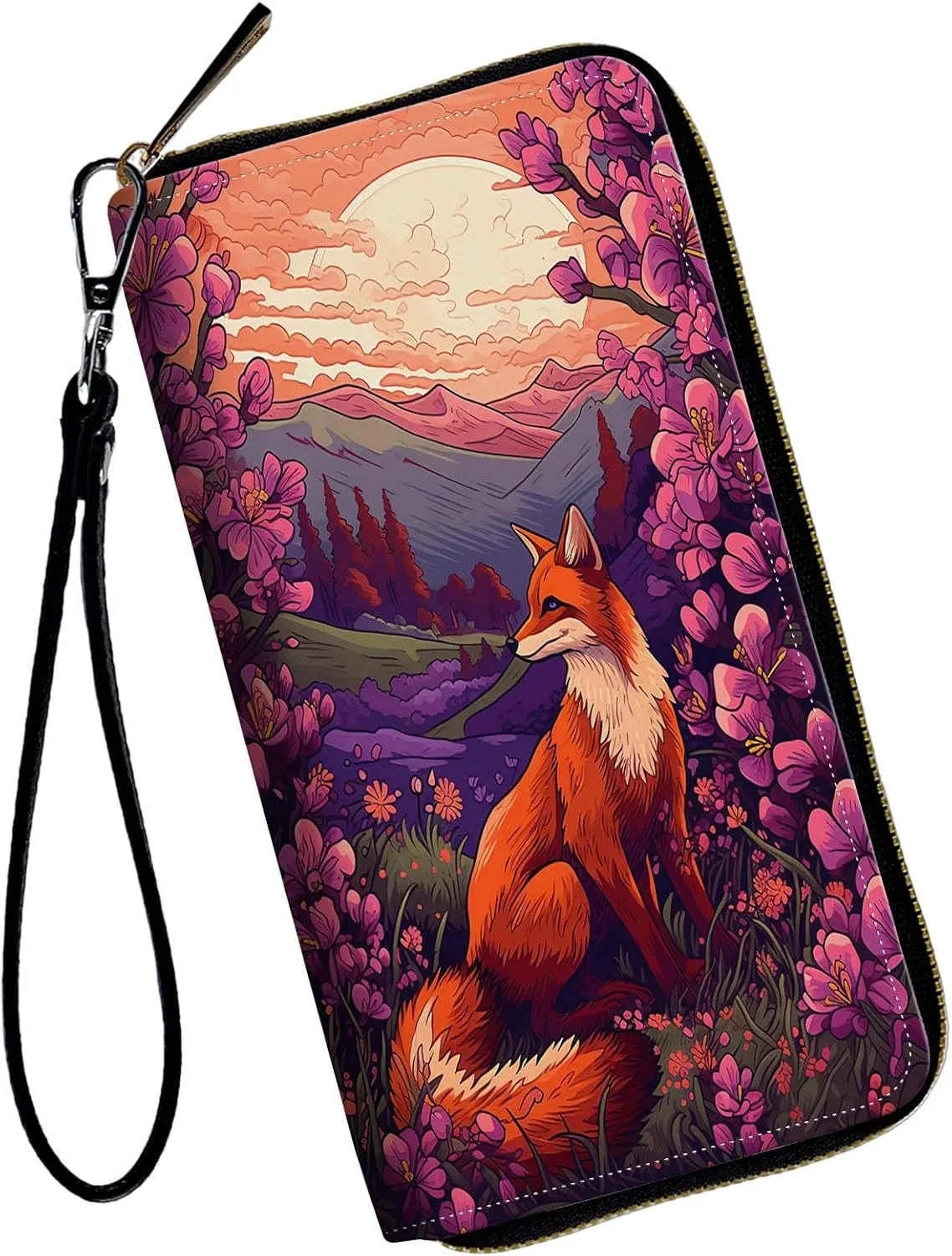 Women Wallets,Large Capacity Clutch Purse for Women Ladie Men Wallet Clearance Credit Card Holder PU Leather Handbag Clutch Purse-Fox at Sunset