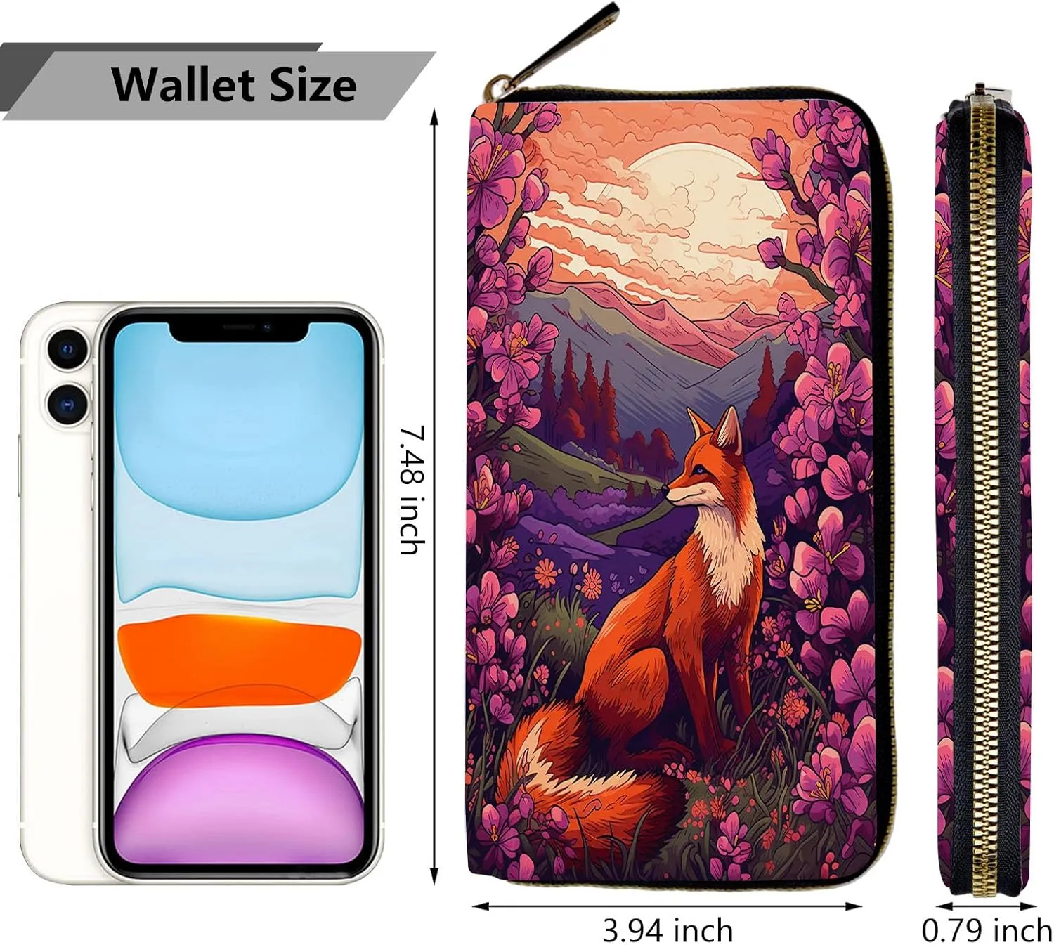 Women Wallets,Large Capacity Clutch Purse for Women Ladie Men Wallet Clearance Credit Card Holder PU Leather Handbag Clutch Purse-Fox at Sunset