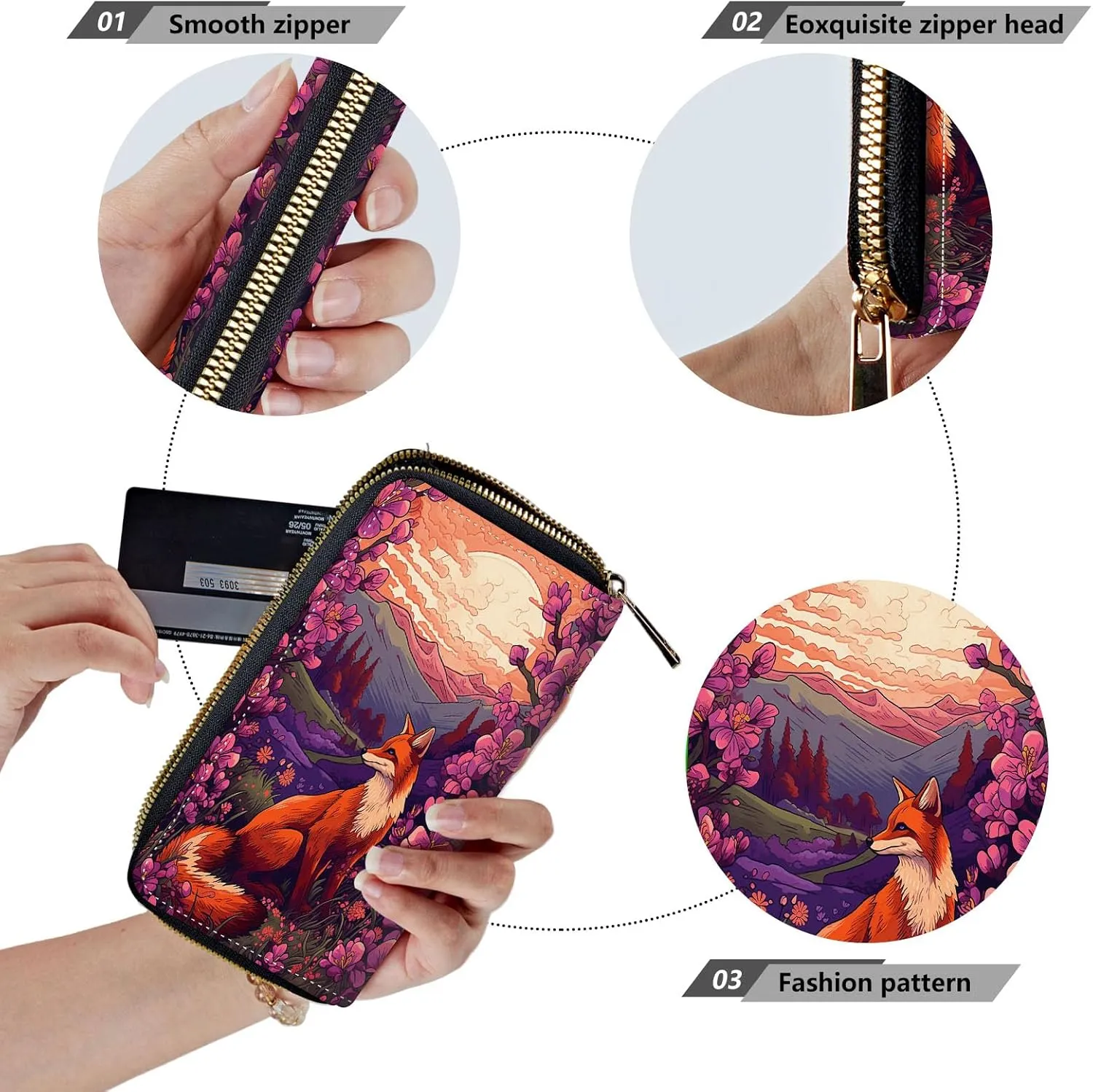 Women Wallets,Large Capacity Clutch Purse for Women Ladie Men Wallet Clearance Credit Card Holder PU Leather Handbag Clutch Purse-Fox at Sunset
