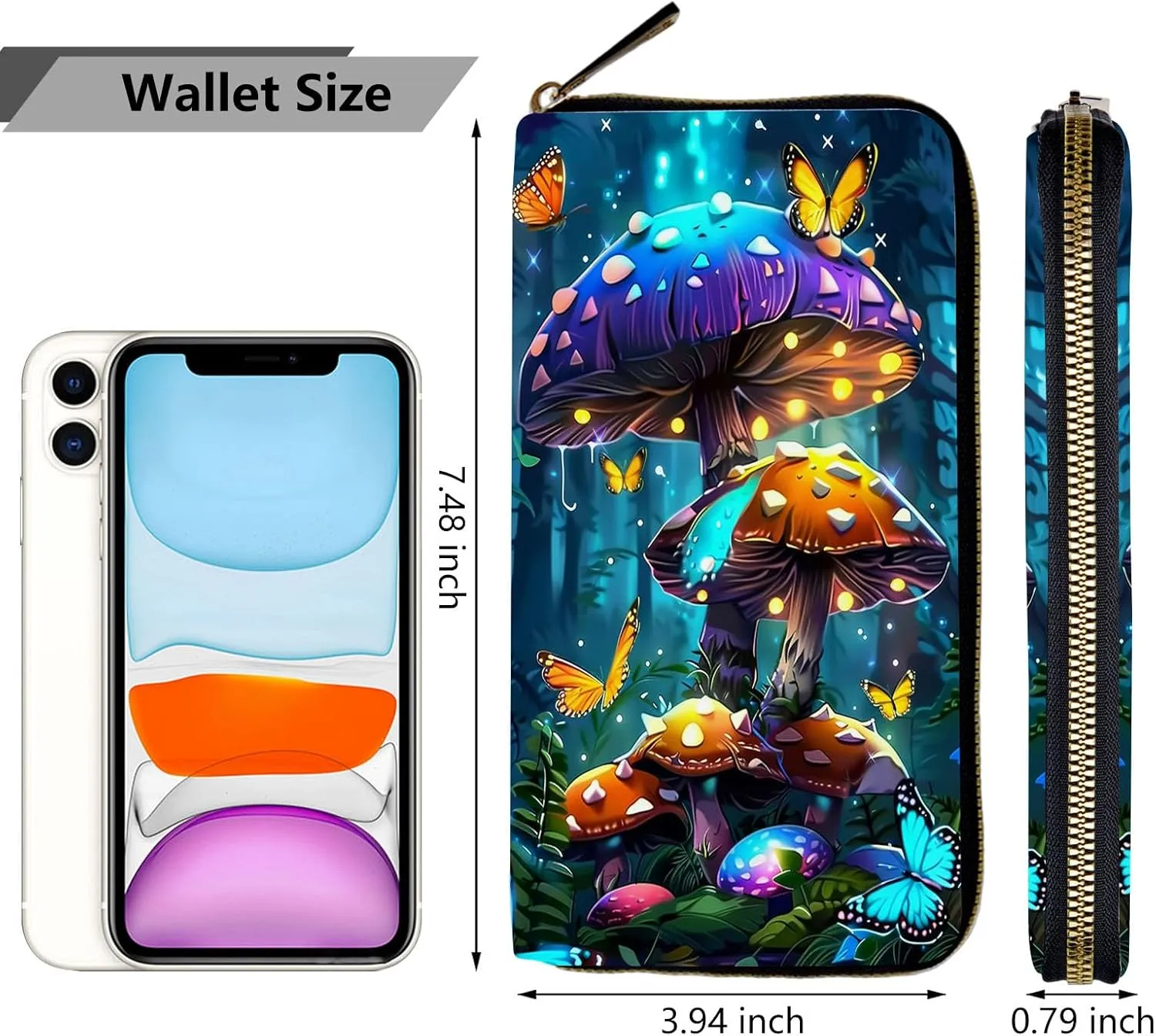 Women Wallets,Large Capacity Clutch Purse for Women Ladie Men Wallet Clearance Credit Card Holder PU Leather Handbag Clutch Purse-Glowing Mushroom