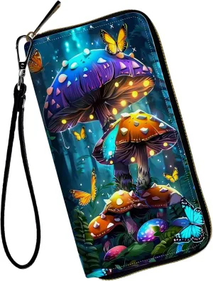 Women Wallets,Large Capacity Clutch Purse for Women Ladie Men Wallet Clearance Credit Card Holder PU Leather Handbag Clutch Purse-Glowing Mushroom