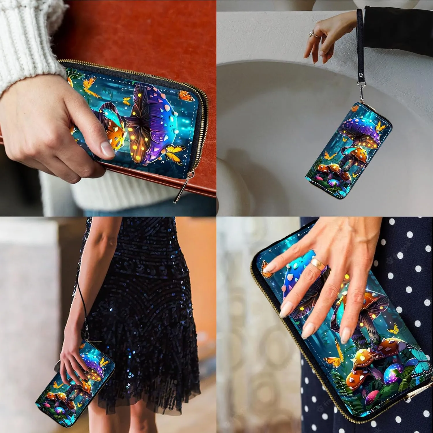 Women Wallets,Large Capacity Clutch Purse for Women Ladie Men Wallet Clearance Credit Card Holder PU Leather Handbag Clutch Purse-Glowing Mushroom