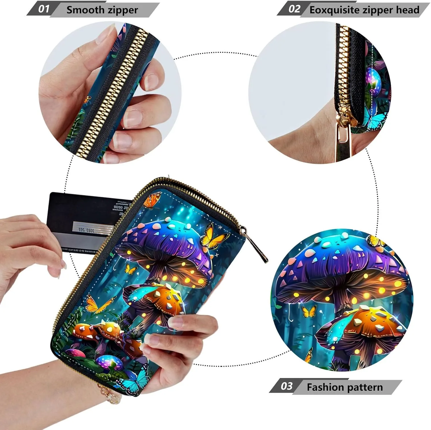Women Wallets,Large Capacity Clutch Purse for Women Ladie Men Wallet Clearance Credit Card Holder PU Leather Handbag Clutch Purse-Glowing Mushroom