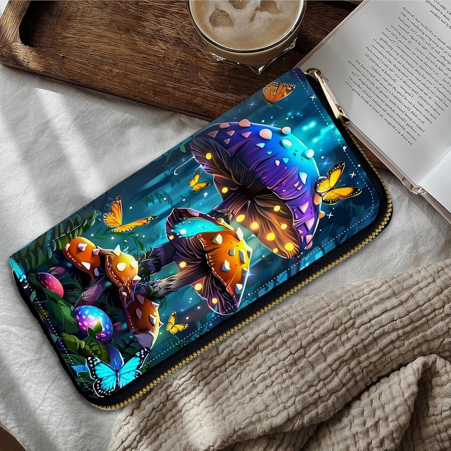 Women Wallets,Large Capacity Clutch Purse for Women Ladie Men Wallet Clearance Credit Card Holder PU Leather Handbag Clutch Purse-Glowing Mushroom