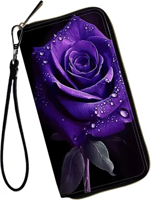 Women Wallets,Large Capacity Clutch Purse for Women Ladie Men Wallet Clearance Credit Card Holder PU Leather Handbag Clutch Purse-Purple rose