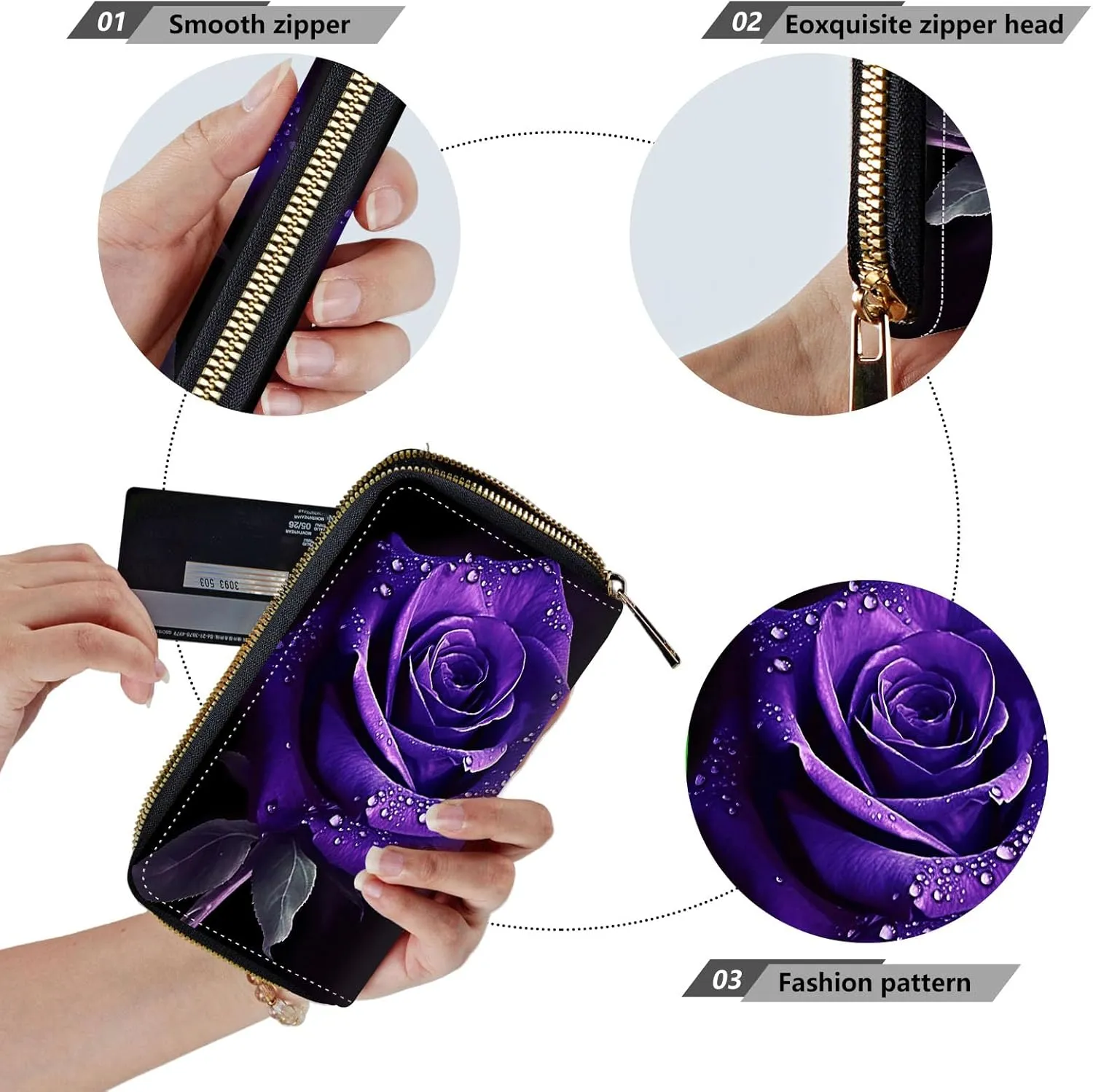 Women Wallets,Large Capacity Clutch Purse for Women Ladie Men Wallet Clearance Credit Card Holder PU Leather Handbag Clutch Purse-Purple rose