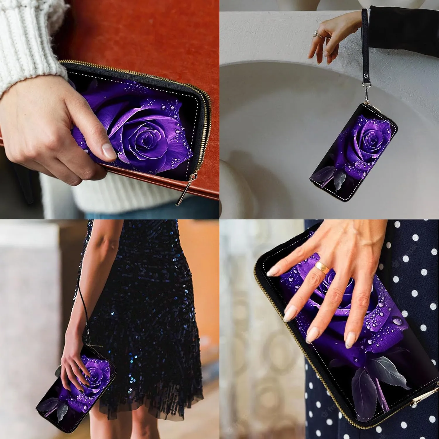 Women Wallets,Large Capacity Clutch Purse for Women Ladie Men Wallet Clearance Credit Card Holder PU Leather Handbag Clutch Purse-Purple rose