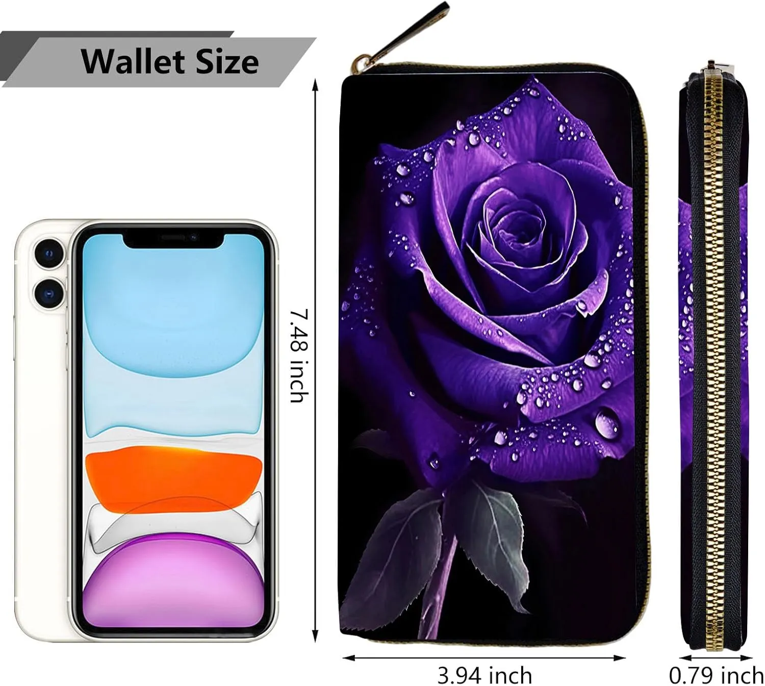 Women Wallets,Large Capacity Clutch Purse for Women Ladie Men Wallet Clearance Credit Card Holder PU Leather Handbag Clutch Purse-Purple rose