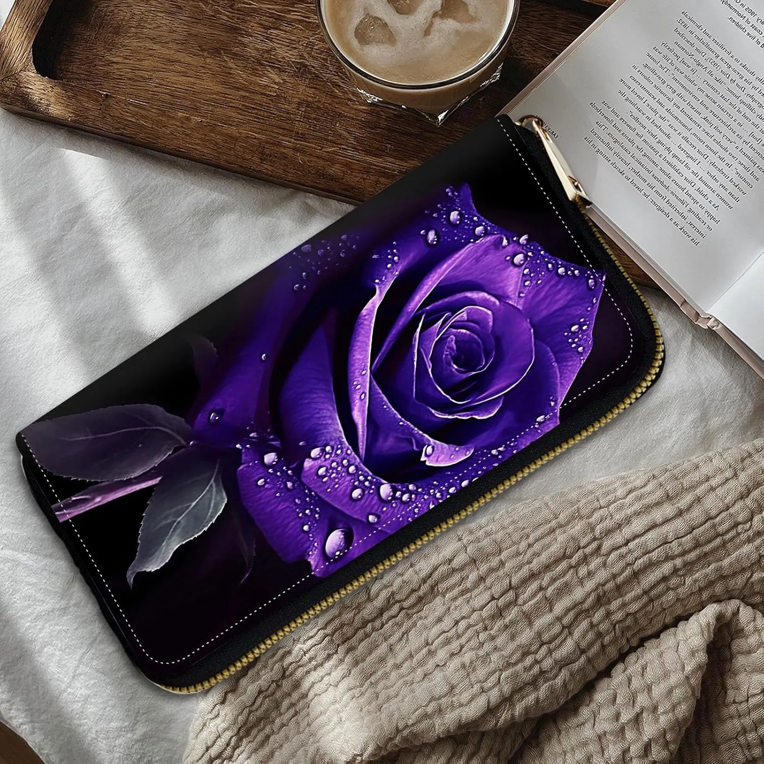 Women Wallets,Large Capacity Clutch Purse for Women Ladie Men Wallet Clearance Credit Card Holder PU Leather Handbag Clutch Purse-Purple rose