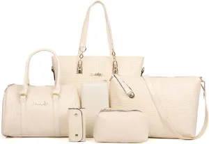 Womens 6 Pcs Handbag Set Clutch Top Handle Totes Satchels Crossbody Bag Wallet