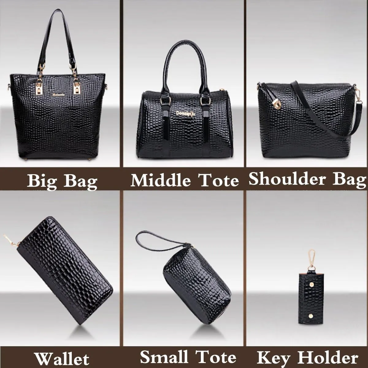 Womens 6 Pcs Handbag Set Clutch Top Handle Totes Satchels Crossbody Bag Wallet
