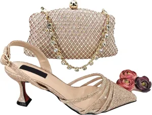 Womens African Themed Sparkly Evening Shoes and Purse Set Crystal Embellished High Heels for Special