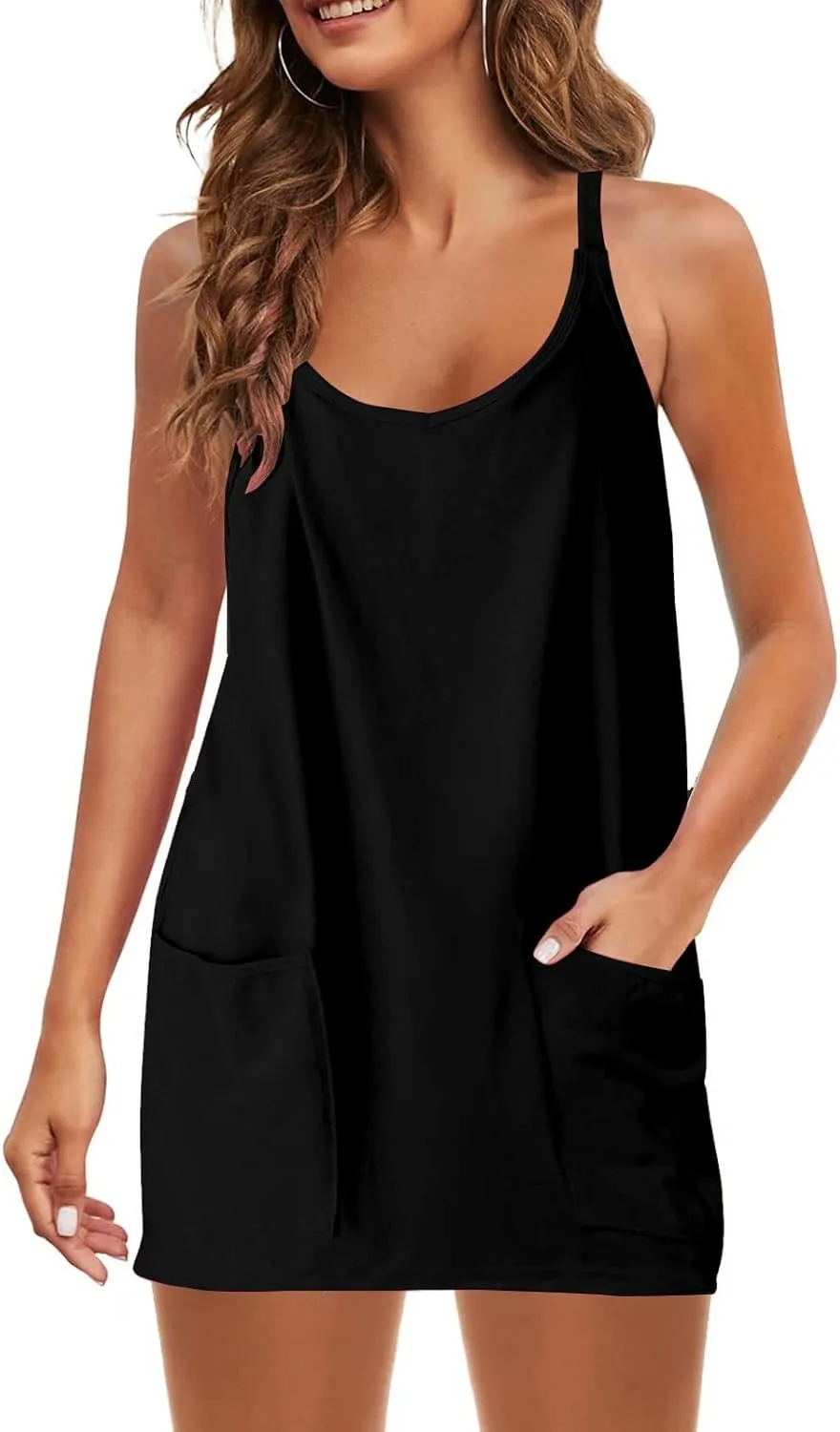 Womens Athletic Dress Summer Tennis Workout Sports Sleeveless Mini Romper Dress Built in Shorts Clothes with Pockets