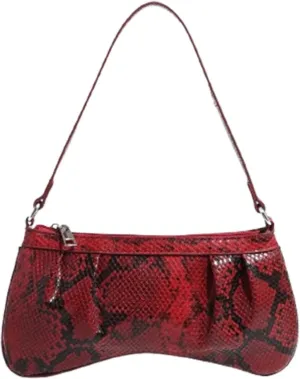 Women's Burgundy Snake Print Shoulder Bag 2025 - Trendy Small Square PU Crossbody Purse for Women, Adjustable Strap Handbag for Daily Use, Streetwear Clutch