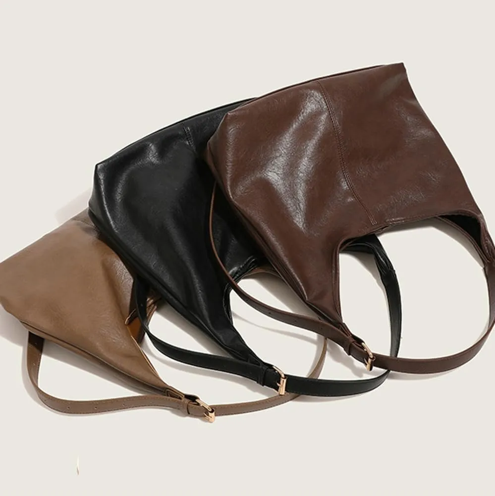 Womens Casual PU Leather Shoulder Bag Large Soft Crossbody Purse Handbag Adjustable Working Tote Satchels 2pcs