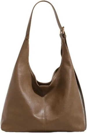 Womens Casual PU Leather Shoulder Bag Large Soft Crossbody Purse Handbag Adjustable Working Tote Satchels 2pcs