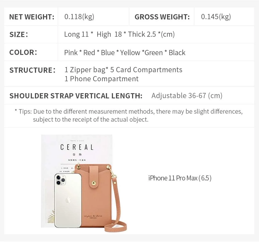 Womens Cellphone Crossbody Bag Small Light Leather Shoulder Purse Handbag Card Wallet Lanyard Case Girls Satchel Pouch
