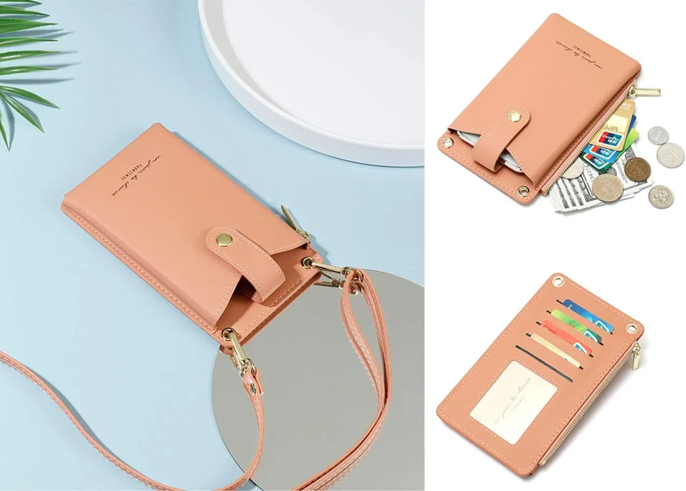 Womens Cellphone Crossbody Bag Small Light Leather Shoulder Purse Handbag Card Wallet Lanyard Case Girls Satchel Pouch