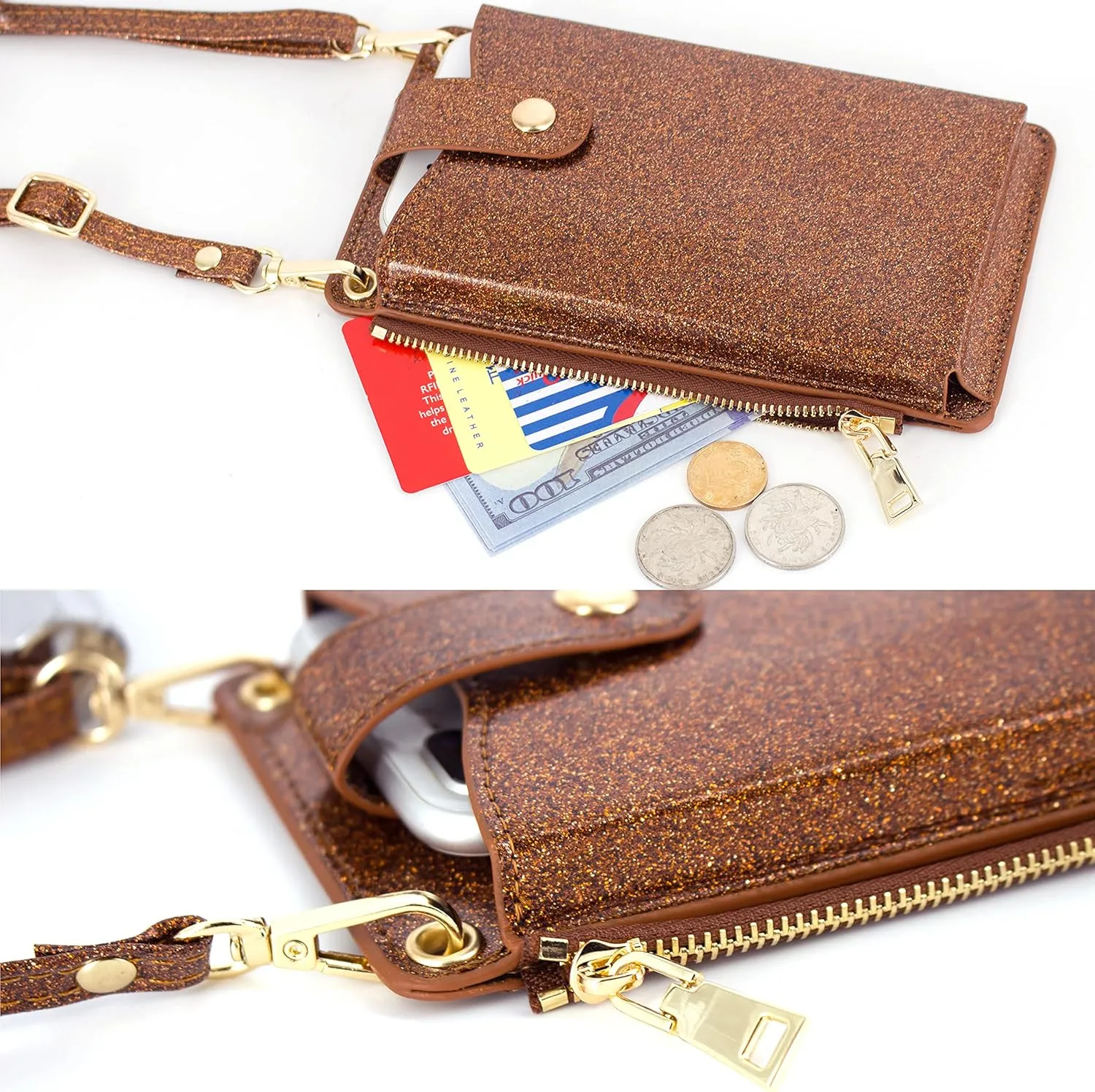 Womens Cellphone Crossbody Bag Small Light Leather Shoulder Purse Handbag Card Wallet Lanyard Case Girls Satchel Pouch