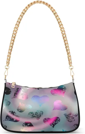 Women's Chain Straps Shoulder Bag-Hearts on Spirale，Gold Chain Clutch，Small Handbag Purse