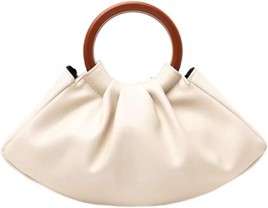 Women's Clutch Handbags Ruched Small Handbag Top Handle Cream Clutch Purse Dumpling Evening Bag