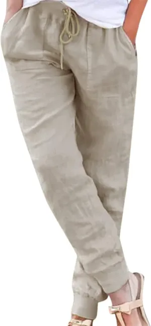 Women's Cotton Linen Summer Cropped Palazzo Pants High Waist Ankle Length Loose Fit Trousers Business Work
