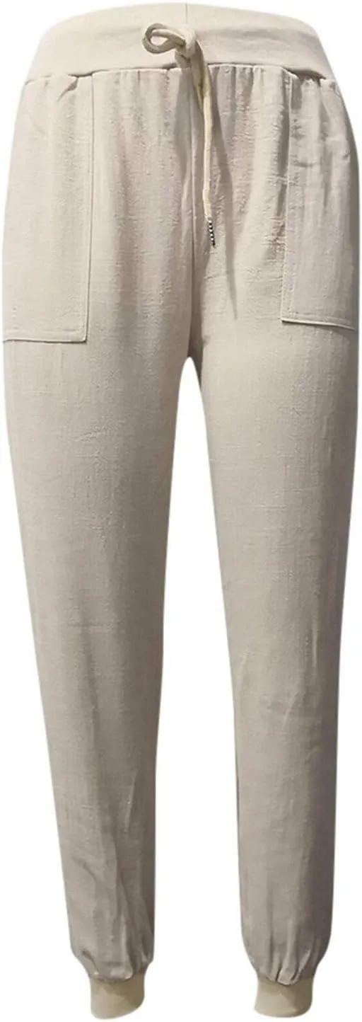 Women's Cotton Linen Summer Cropped Palazzo Pants High Waist Ankle Length Loose Fit Trousers Business Work