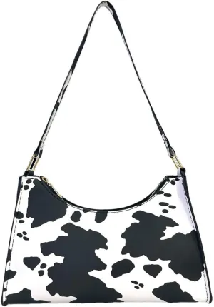 Women's Cow Print Tote Shoulder Bag Small PU Leather Underarm Bag Trendy Handbag Wallet Travel Bag
