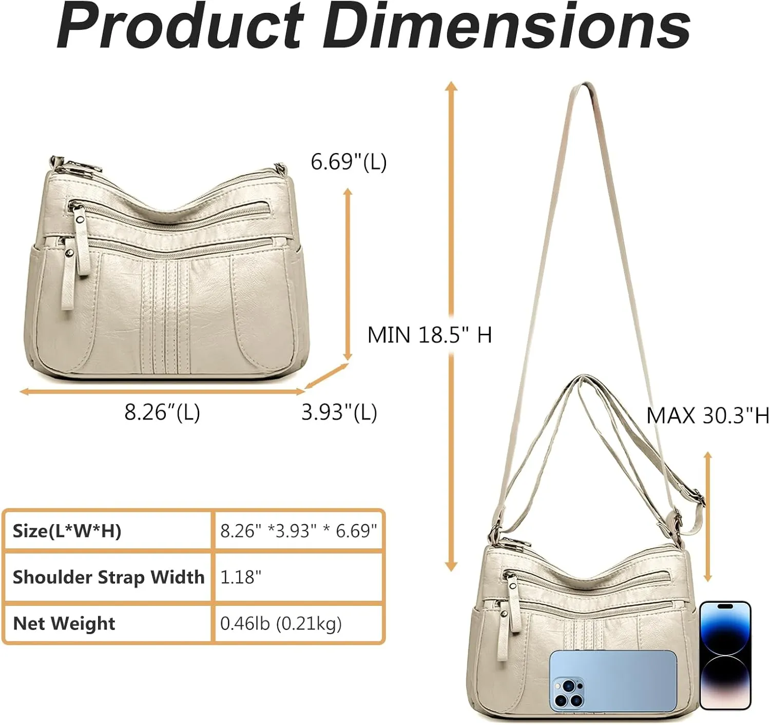 Women's Crossbody Bag Lightweight Shoulder Handbag Soft Washed Leather Purse Adjustable Strap
