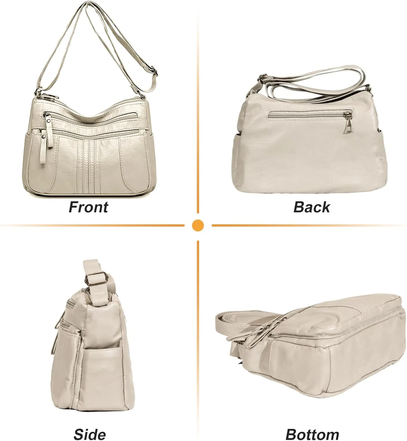 Women's Crossbody Bag Lightweight Shoulder Handbag Soft Washed Leather Purse Adjustable Strap