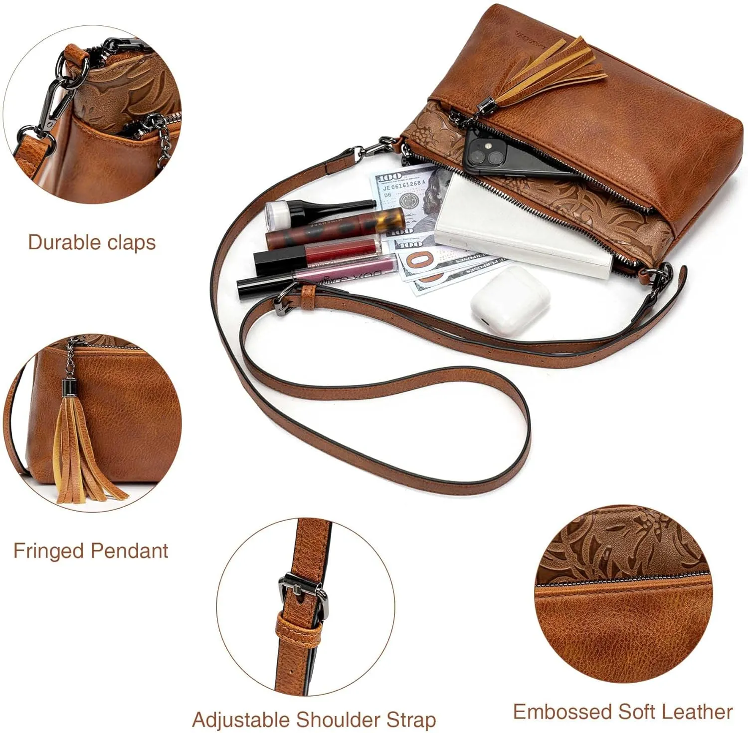 Women's Crossbody Handbag Small Vintage, Ladies Wallet Western Adjustable Phone Purse Clutch Turquoise Concho Embossed