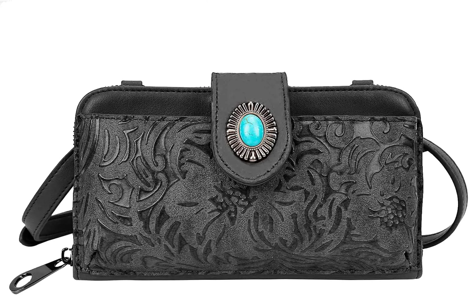 Women's Crossbody Handbag Small Vintage, Ladies Wallet Western Adjustable Phone Purse Clutch Turquoise Concho Embossed