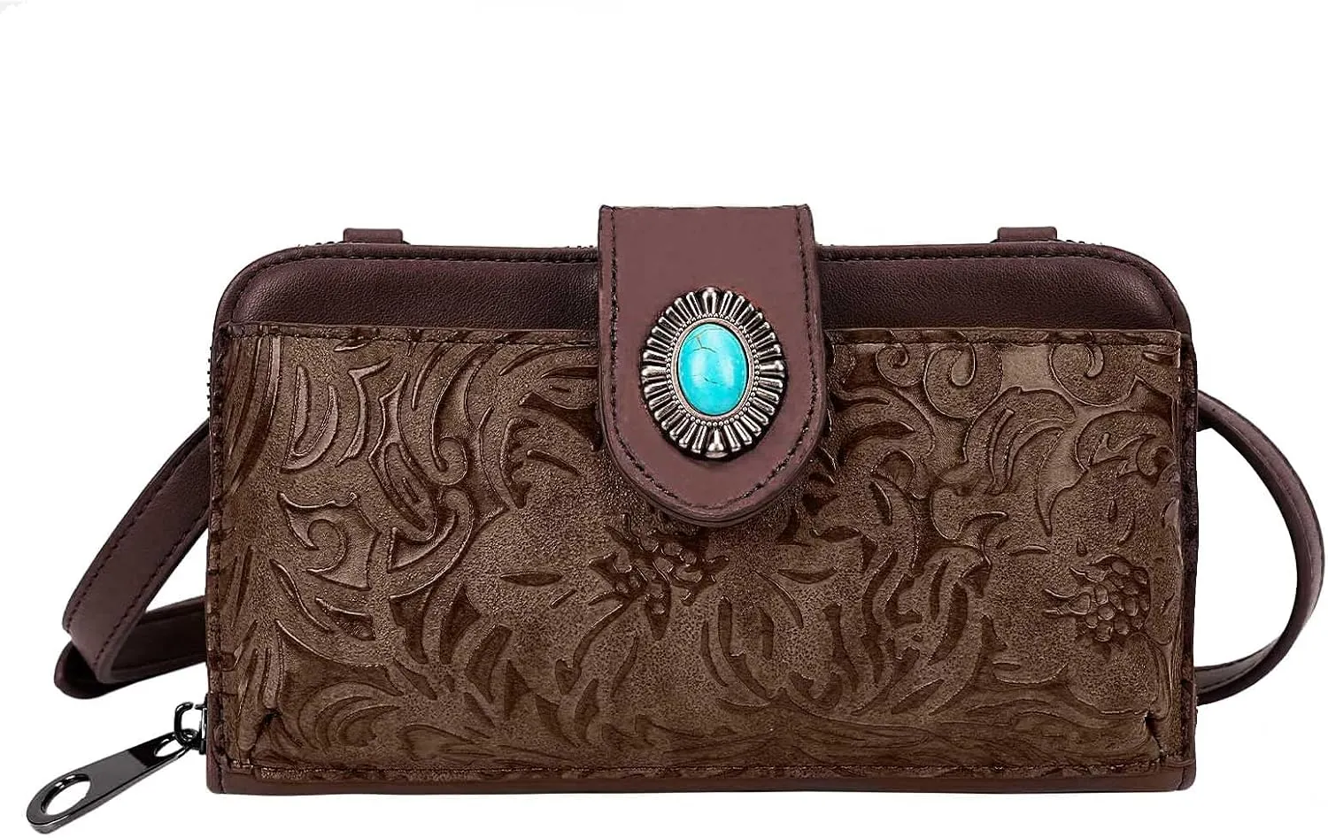 Women's Crossbody Handbag Small Vintage, Ladies Wallet Western Adjustable Phone Purse Clutch Turquoise Concho Embossed