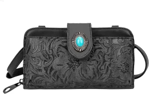 Women's Crossbody Handbag Small Vintage, Ladies Wallet Western Adjustable Phone Purse Clutch Turquoise Concho Embossed