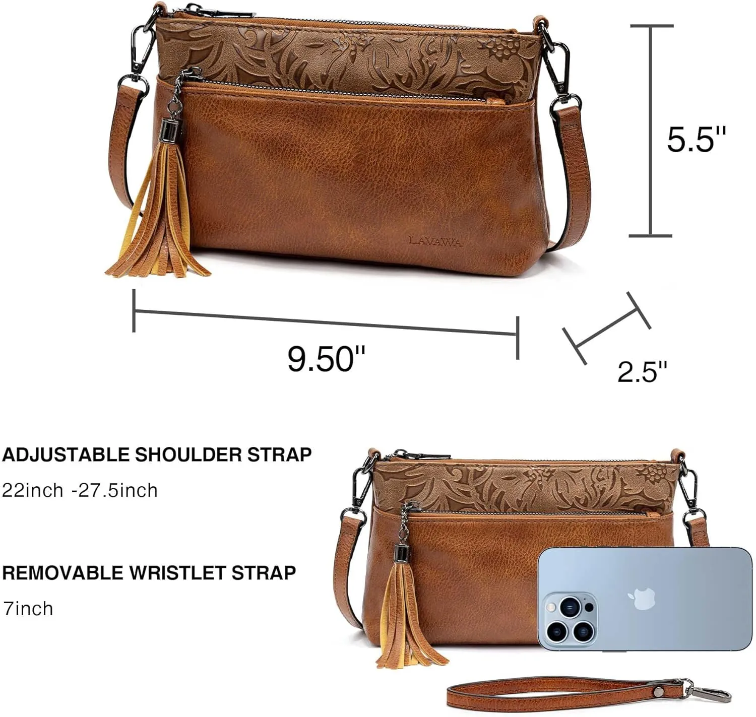 Women's Crossbody Handbag Small Vintage, Ladies Wallet Western Adjustable Phone Purse Clutch Turquoise Concho Embossed