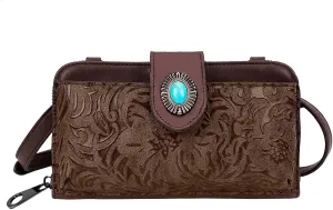 Women's Crossbody Handbag Small Vintage, Ladies Wallet Western Adjustable Phone Purse Clutch Turquoise Concho Embossed