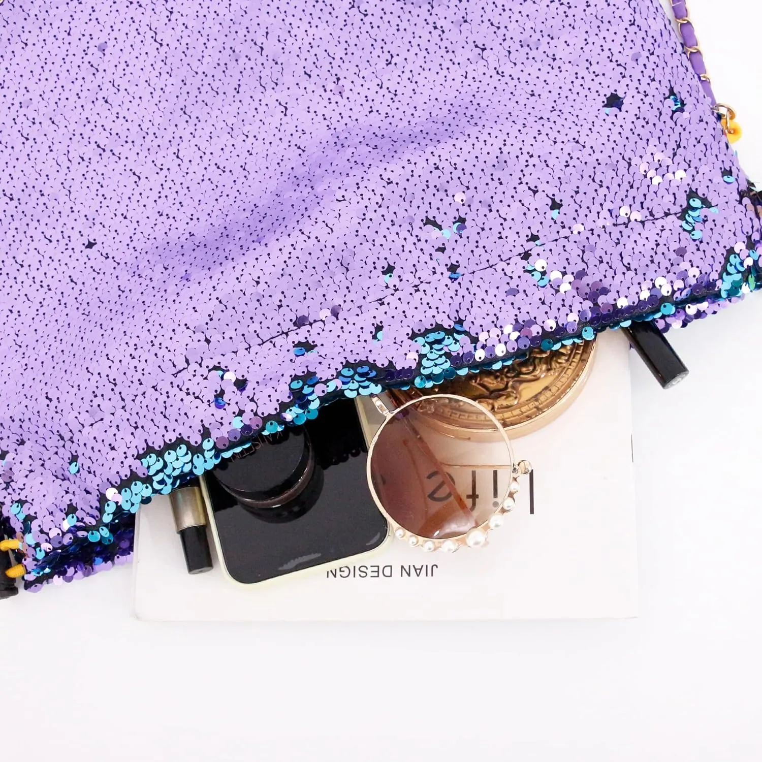 Womens Dazzling Clutch Handbag Purse Delicate Reversible Sequin Drawstring Shoulder Bag Large Capacity Tote Bag