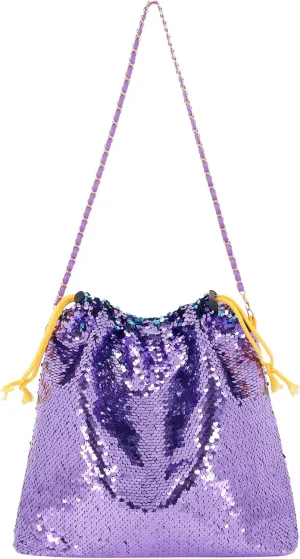 Womens Dazzling Clutch Handbag Purse Delicate Reversible Sequin Drawstring Shoulder Bag Large Capacity Tote Bag