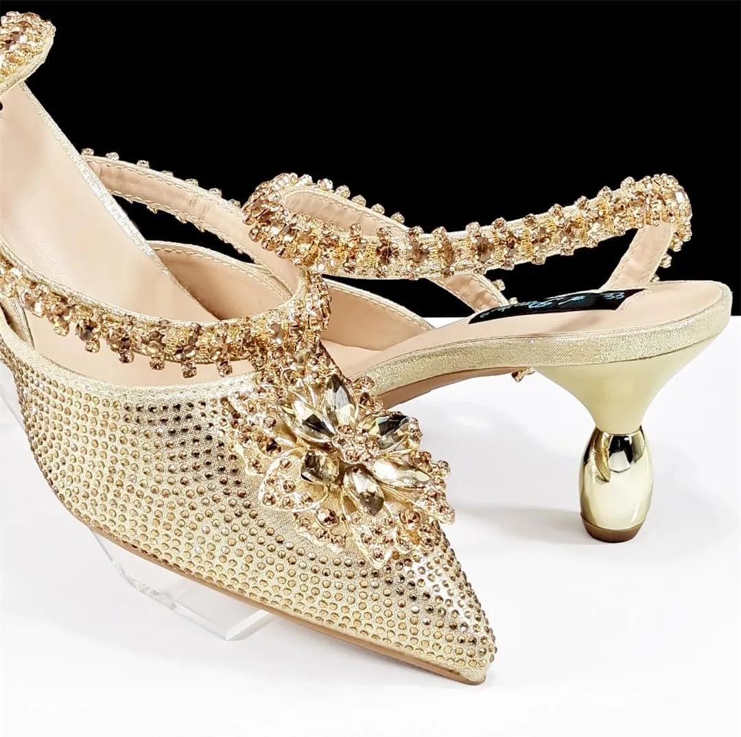 Women’S Dazzling Thin Heel Pumps and Clutch Set with Crystal Details for Festive Elegance