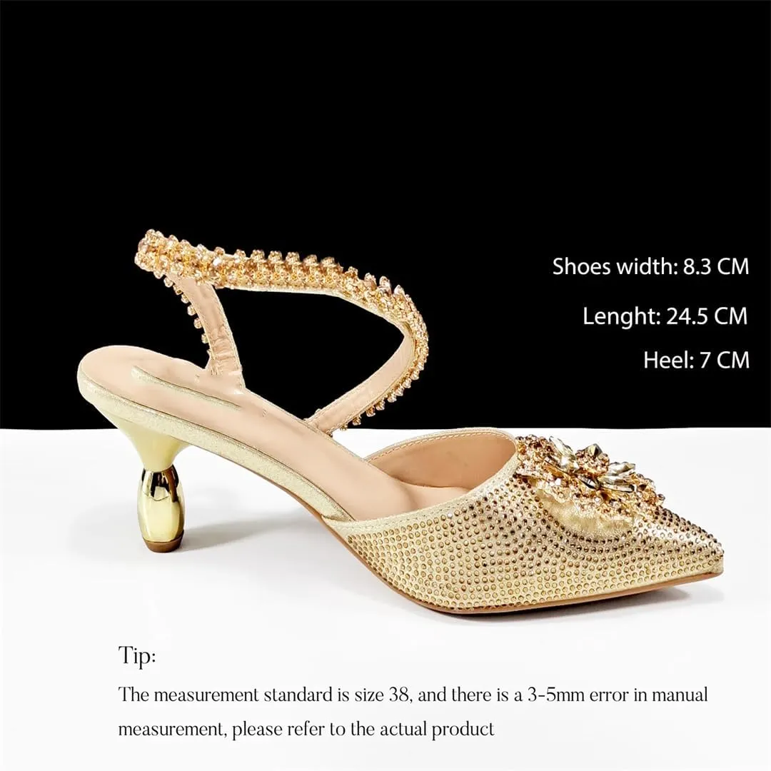 Women’S Dazzling Thin Heel Pumps and Clutch Set with Crystal Details for Festive Elegance