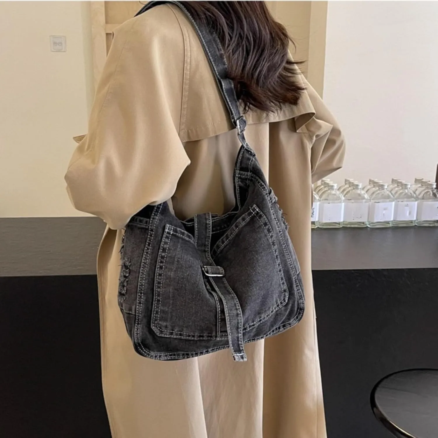Womens Denim Shoulder Purses and Handbags, Casual Messenger Bag Tote Crossbody Purse Daily Hobo Bag