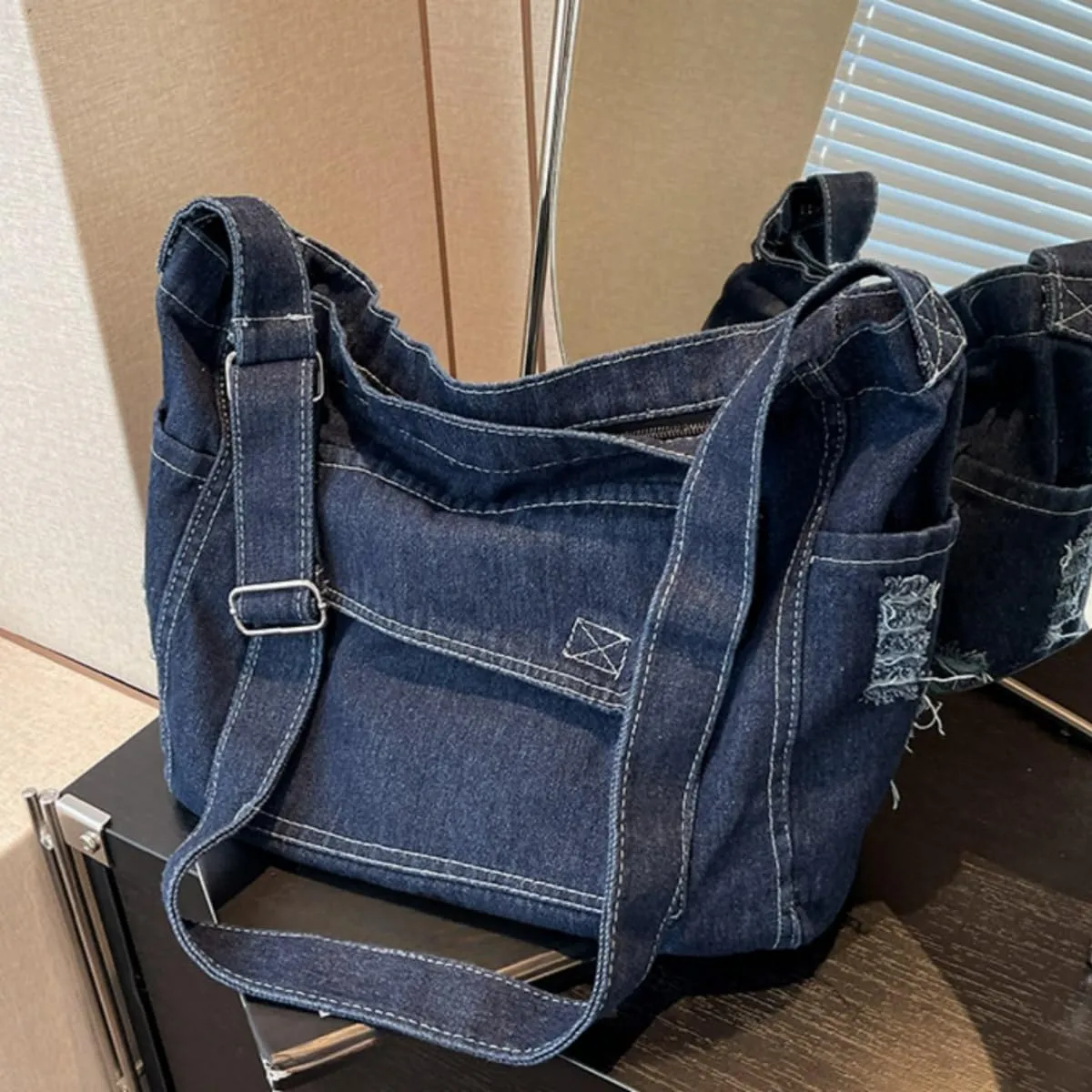 Womens Denim Shoulder Purses and Handbags, Casual Messenger Bag Tote Crossbody Purse Daily Hobo Bag