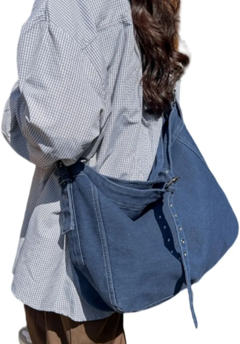 Womens Denim Shoulder Purses and Handbags, Casual Messenger Bag Tote Crossbody Purse Daily Hobo Bag
