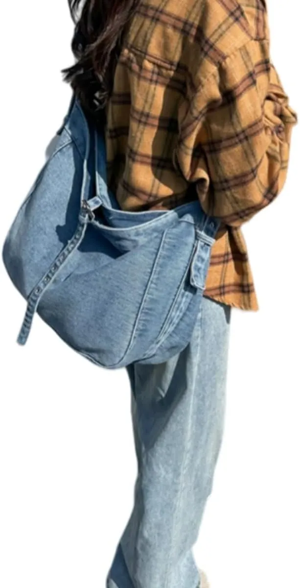 Womens Denim Shoulder Purses and Handbags, Casual Messenger Bag Tote Crossbody Purse Daily Hobo Bag