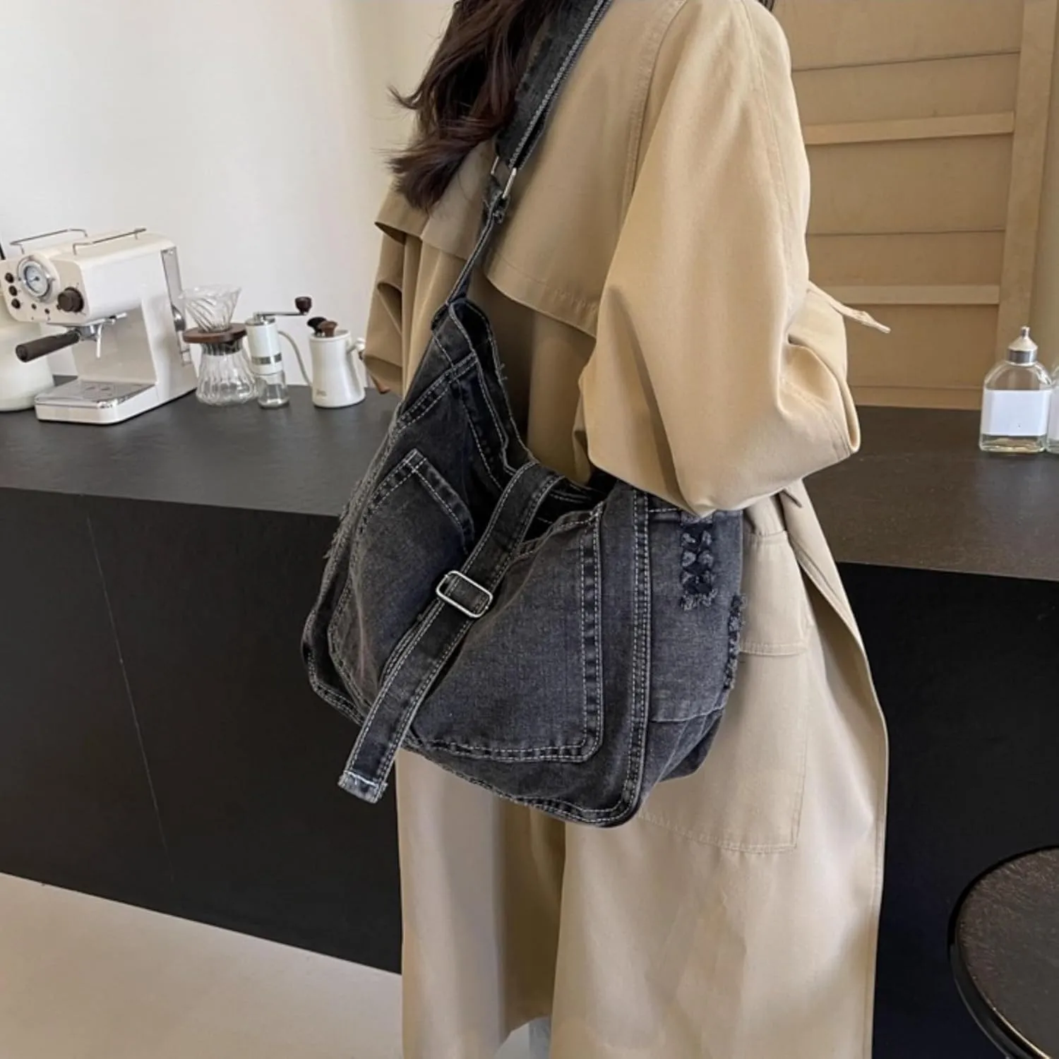 Womens Denim Shoulder Purses and Handbags, Casual Messenger Bag Tote Crossbody Purse Daily Hobo Bag