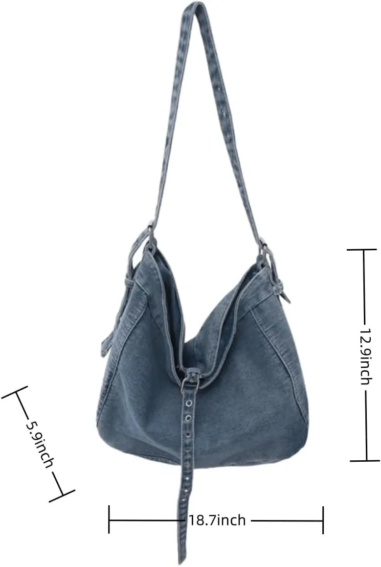 Womens Denim Shoulder Purses and Handbags, Casual Messenger Bag Tote Crossbody Purse Daily Hobo Bag