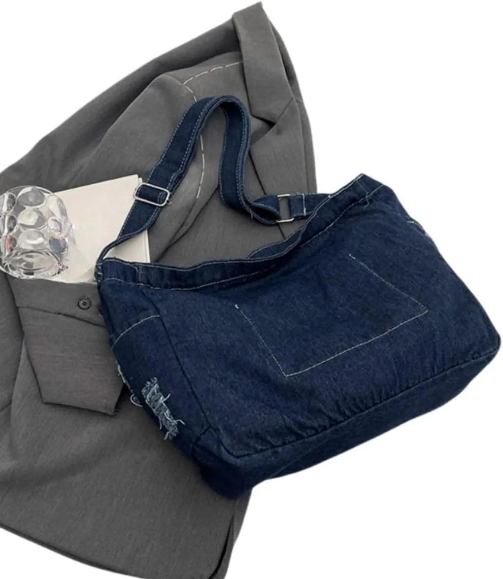 Womens Denim Shoulder Purses and Handbags, Casual Messenger Bag Tote Crossbody Purse Daily Hobo Bag